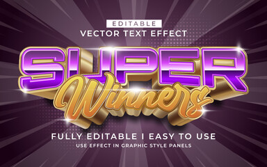 3d editable super winner text effect typography style template