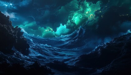Obraz premium Surreal Ocean Wave Crashing into Celestial Sky