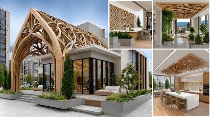 tranquil modern workspace with nature-inspired layout and furnishings high resolution image