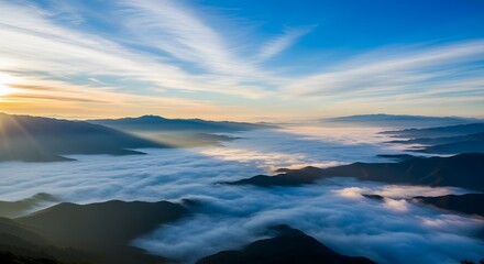 Mountain Peak with Fog Above Clouds Landscape