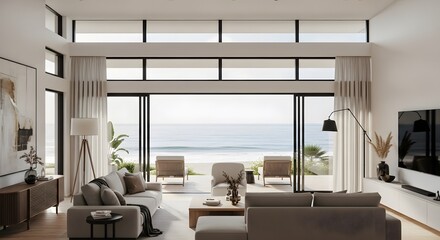 Living Room Interior with Ocean View