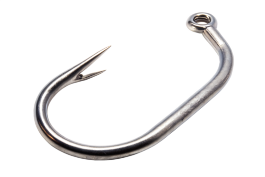 One metal hook fishing equipment isolated on white background