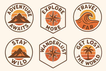 Adventure and Travel Badge Vector Set in Retro Style