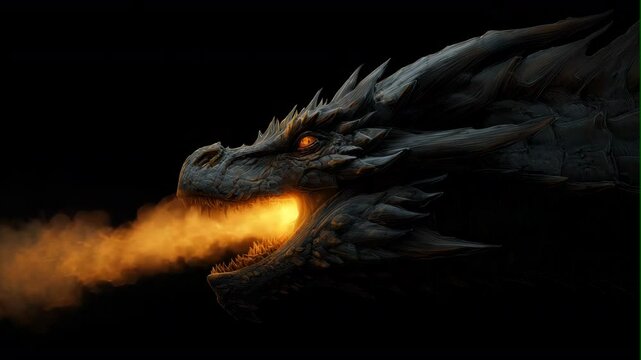 fire breathing dragon on black background