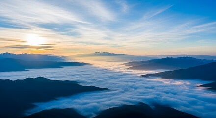 Mountain View Above Clouds and Sky