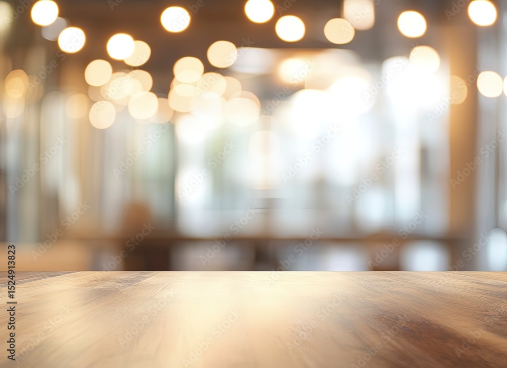 Poster blurred office interior background with bokeh lights and tables for text, product display, or design