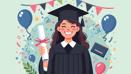 Happy Graduate with Diploma, A young graduate holding their diploma with a beaming smile, wearing a black graduation cap and gown