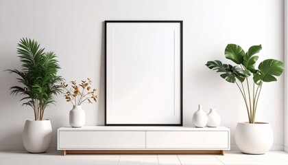 blank poster/photo frame mockup on white wall