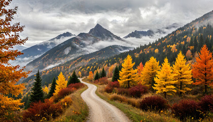 Fototapeta premium Le chemin des couleurs d'automne