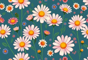 Cute chamomile daisy floral seamless pattern in naive art style, perfect for wallpaper, surface, chamomile
