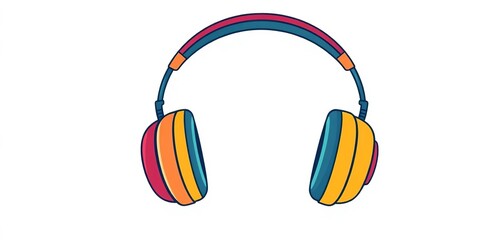 Naklejka premium Cute colorful cartoon headphones, simple flat design vector illustration, headphones, vector