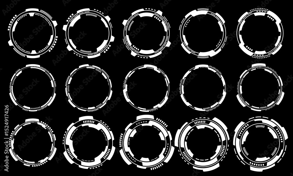 Poster set of sci fi white circle user interface elements technology futuristic design modern creative on b
