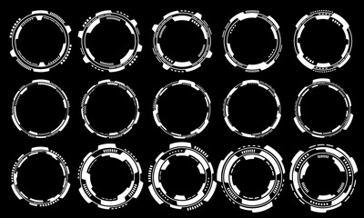 Set of sci fi white circle user interface elements technology futuristic design modern creative on black background vector