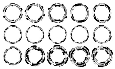 Set of sci fi black circle user interface elements technology futuristic design modern creative on white background vector