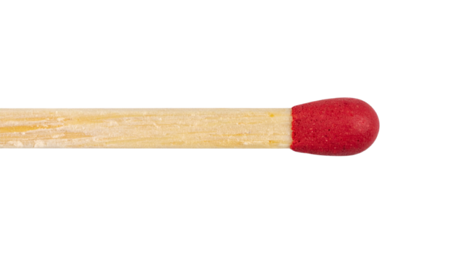 Close-up of a red match isolated on transparent background