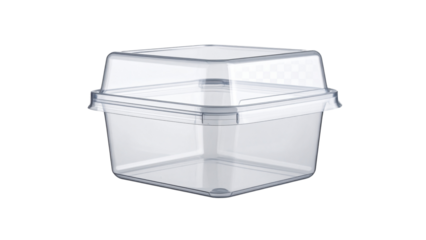 Empty clear plastic food container isolated on white background