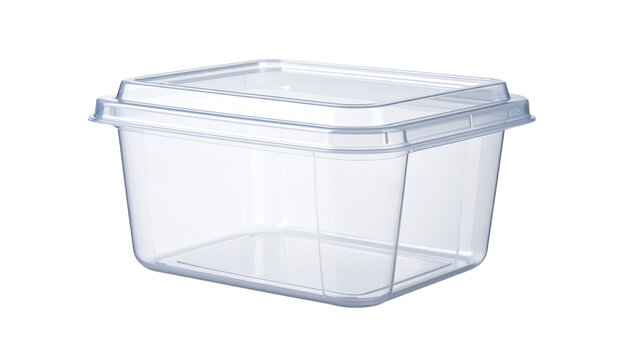 Empty clear plastic food container isolated on white background