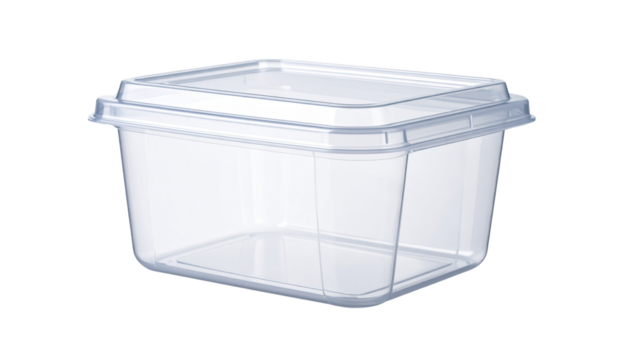 Empty clear plastic food container isolated on white background