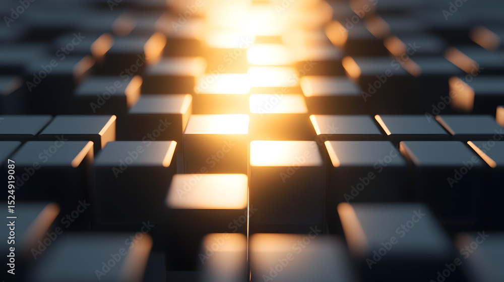 Aufkleber abstract black cubes with warm sunlight shining through the gaps, creating a futuristic and geometri
