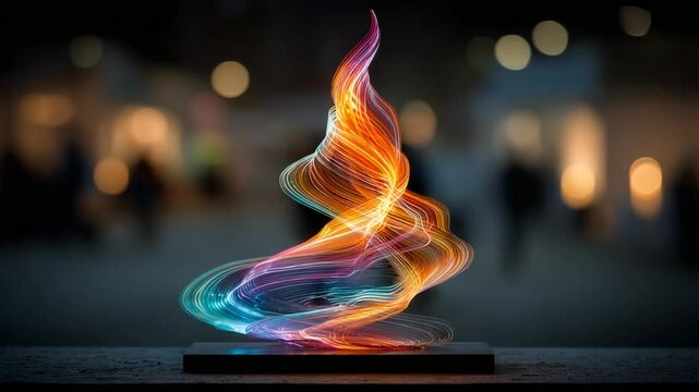 Colorful Light Streams Abstract Art Installation on Dark Background creating dynamic visual effects