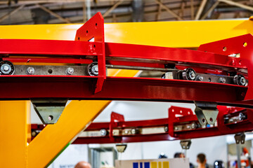 Industrial Conveyor System Construction Red and Yellow Metal Structure Transport Machine Elements...