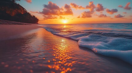 Sunset beach scene ocean color