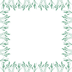 Flourish frame with monochrome elements. Trendy botany graphic template. Grass empty frame box