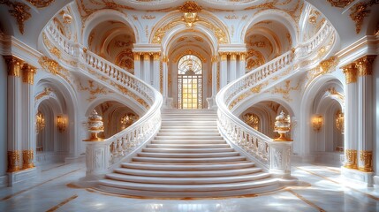 Ornate white marble staircase in luxurious interior