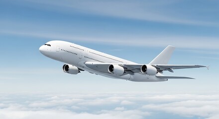 Fototapeta premium Airplane Flying Above Clouds in Blue Sky Commercial Aviation