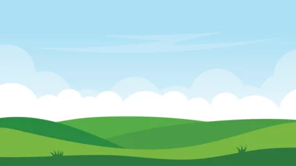 Fototapete Rund green filed with white cloud and blue sky. landscape cartoon background scene © piggu
