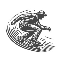 Vintage Hand-Drawn Fast Skateboard Illustration, Urban Object Engraved Style Vector for T-Shirts and Extreme Sports Design