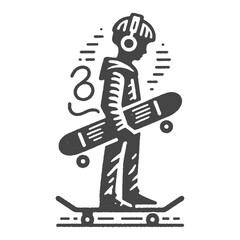 Fototapeta premium Vintage Hand-Drawn Skateboard with Music Illustration, Urban Object Engraved Style Vector for T-Shirts and Youth Culture Design