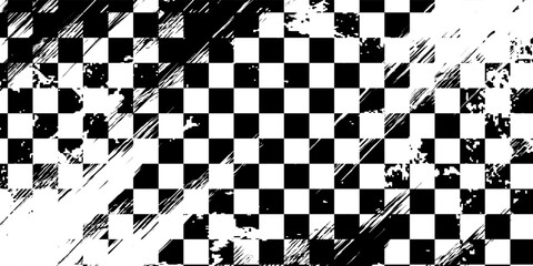 Race flag grunge background, car rally or motocross finish flag with vector checker pattern. Grunge race flag for car racing sport or bike speedway, motorsport
