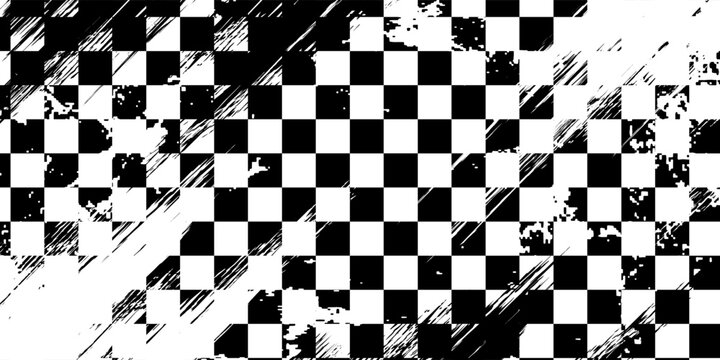 Race flag grunge background, car rally or motocross finish flag with vector checker pattern. Grunge race flag for car racing sport or bike speedway, motorsport - Powered by Adobe