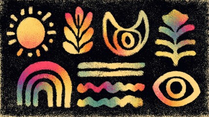 Hand-Carved Symbols Sun Moon Leaves Spiral Eye Tribal Textured