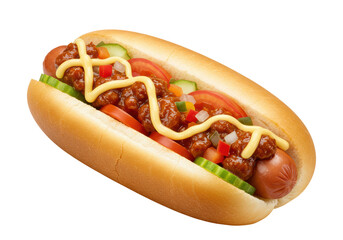 Isolated Classic Chili Dog with Mustard Drizzle