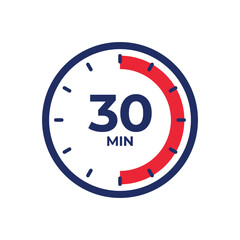 30 min Timer, clock, stopwatch isolated icon. Countdown timer symbol. Vector.