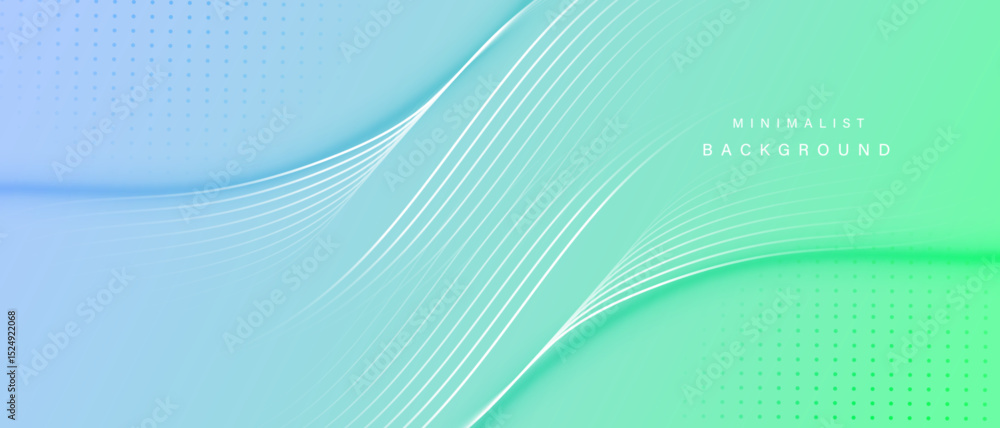 Poster Minimal abstract background with curved flowing lines and soft blue green gradient