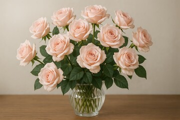 Fototapeta premium Elegant Arrangement of Pink Roses in a Glass Vase