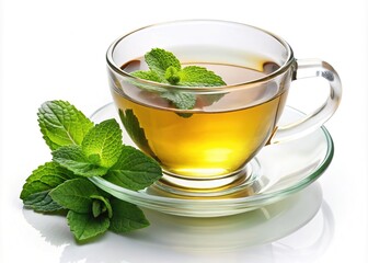 Fresh Mint Tea in Glass Cup - Aromatic Herbal Beverage