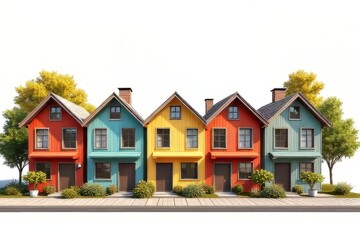 Colorful Townhouses Row with Vibrant Exterior Colors