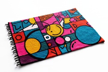 Vibrant Abstract Geometric Area Rug with Fringed Edge
