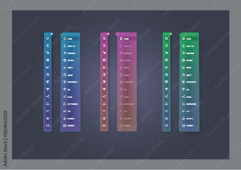 Poster transparent mobile and web ui template design. vector eps10 illustration. vertical navigation, butto