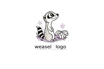 Naklejka premium Whimsical Hand-Drawn Weasel Logo Illustration – Big-Eyed Cartoon Animal in Pastel Tones, Perfect for Children’s Products, Pet Brands, or Nature-Themed Logo Vector Use.