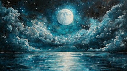 A tranquil night sky over a moonlit sea