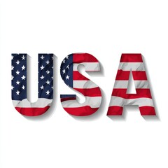 USA text design with American flag colors on white background, flat vector