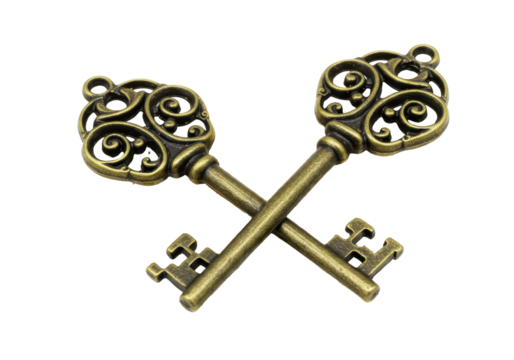 Isolated Antique Bronze Keys Crossed Symbolically