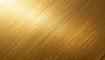 Close up view of golden brushed metal texture background with diagonal lines and light reflection