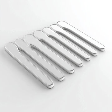 Seven silver, sleek, parallel bars arranged diagonally