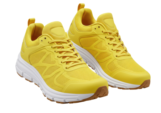 Isolated Pair of Bright Yellow Running Shoes for Energetic Workouts